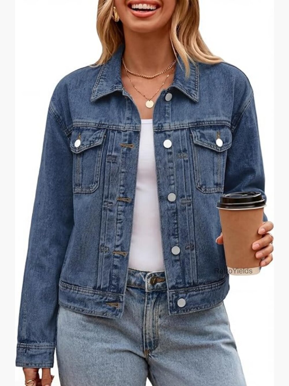 Casual Denim Jacket Long Sleeve Button Down with Pockets
